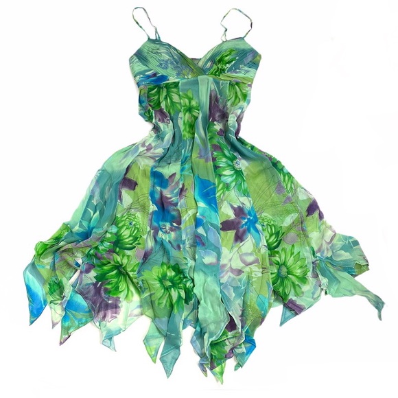 Sue Wong Dresses & Skirts - Sue Wong aqua/lime floral silk Dress Size 2 NWT